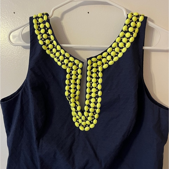 Lilly Pulitzer Navy Blue & Lime Beading Blair Shift Dress Size 10 - Picture 4 of 5